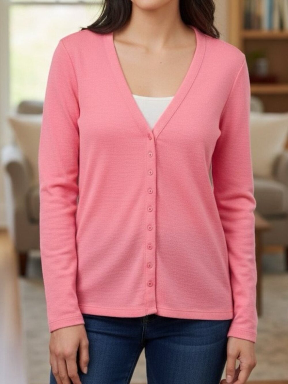 ** Country Road 100% Merino Wool Pink Button Up Slim Fit Cardigan Sweater Size M